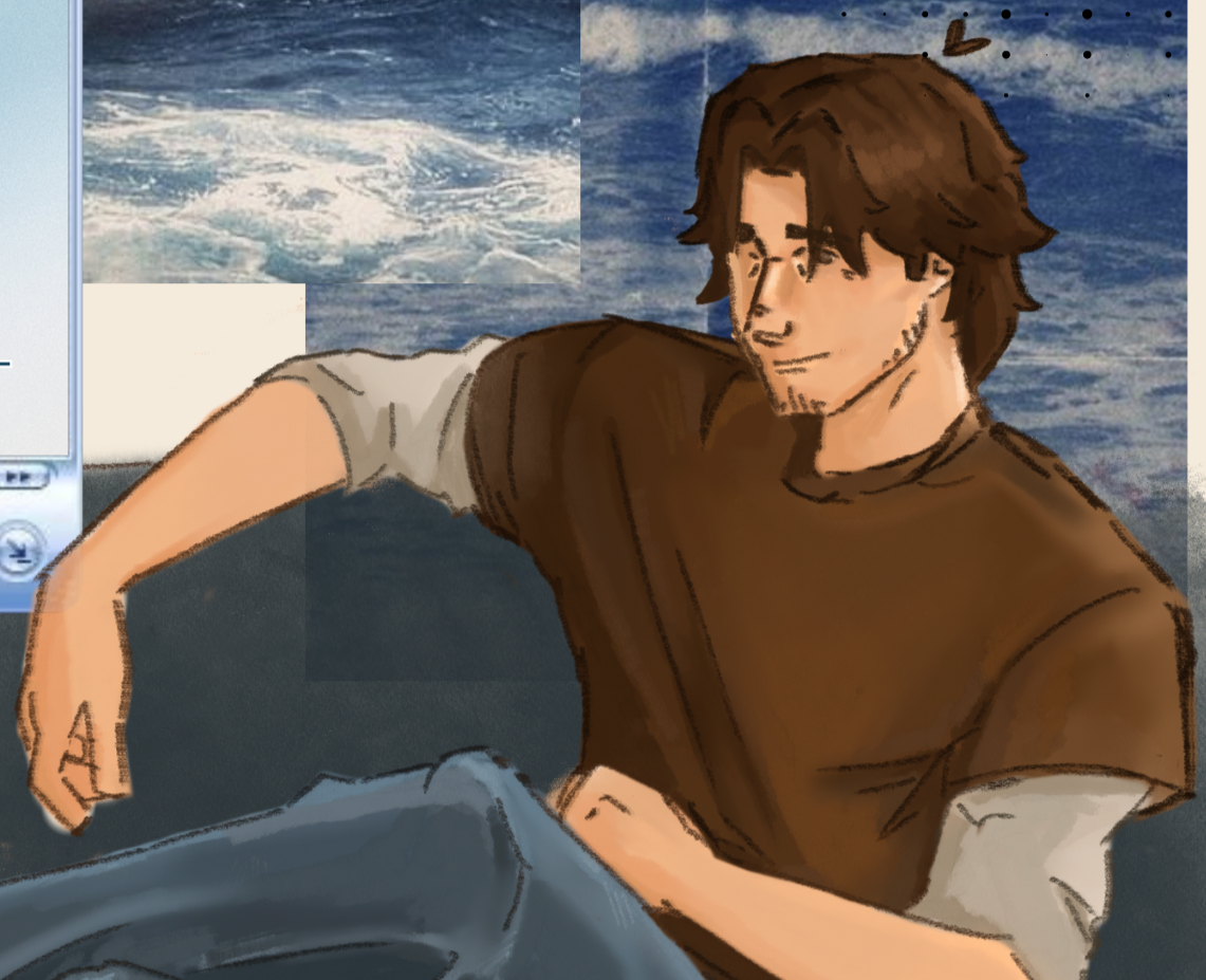 Cropped Vertijo artwork showing an illustrated character against ocean collage textures